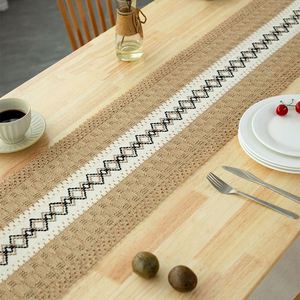 Camino de mesa de macramé hueco de 12x72 pulgadas, de lino y algodón con patrón impreso, para decoración del hogar - Product Image 3