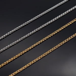 Fabricantes al por mayor Chapado en oro de acero inoxidable Cadena DE TRIGO Joyería 3mm 5mm Collar de cadena trenzada gruesa - Product Image 3