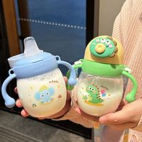 Gobelet d'apprentissage Kawaii pour tout-petits, 330 ml, anti-fuite, sans BPA, réutilisable, bouteille d'eau en plastique pour enfants avec paille/sangle