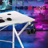 Bureau de jeu PC réglable en hauteur, extensible, de haute qualité, avec éclairage RGB, construction en métal et MDF