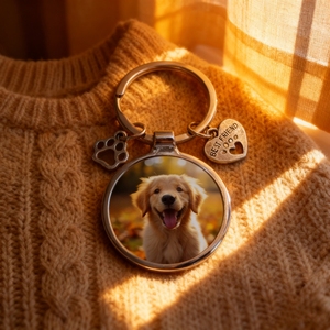 Porte-clés personnalisable en sublimation pour photos d'animaux, cadeau gravé avec numéro de té<span class=keywords><strong>l</strong></span>éphone, anti-perte, en métal - Product Image 1
