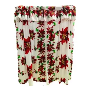 Rideaux en toile de Noël 1,90 m x 2,50 m, motif poinsettia rouge, décoration de fêtes - Product Image 5