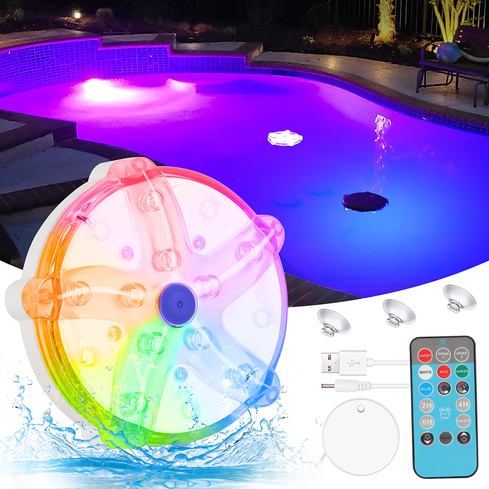 Cootway IP68 Waterproof Remote Control Floating LED Swimming Pool Lights for Swimming Pool