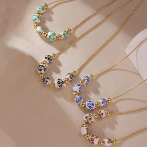 18-каратное Золотое ожерелье из нержавеющей стали винтажный синий фарфор кулон китайская керамическая бижутерия традиционное элегантное женское ожерелье - Product Image 2