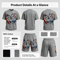 Ensemble de sport décontracté deux pièces pour hommes, motif graffiti, t-shirt et short amples grande taille, personnalisable avec impression sur mesure