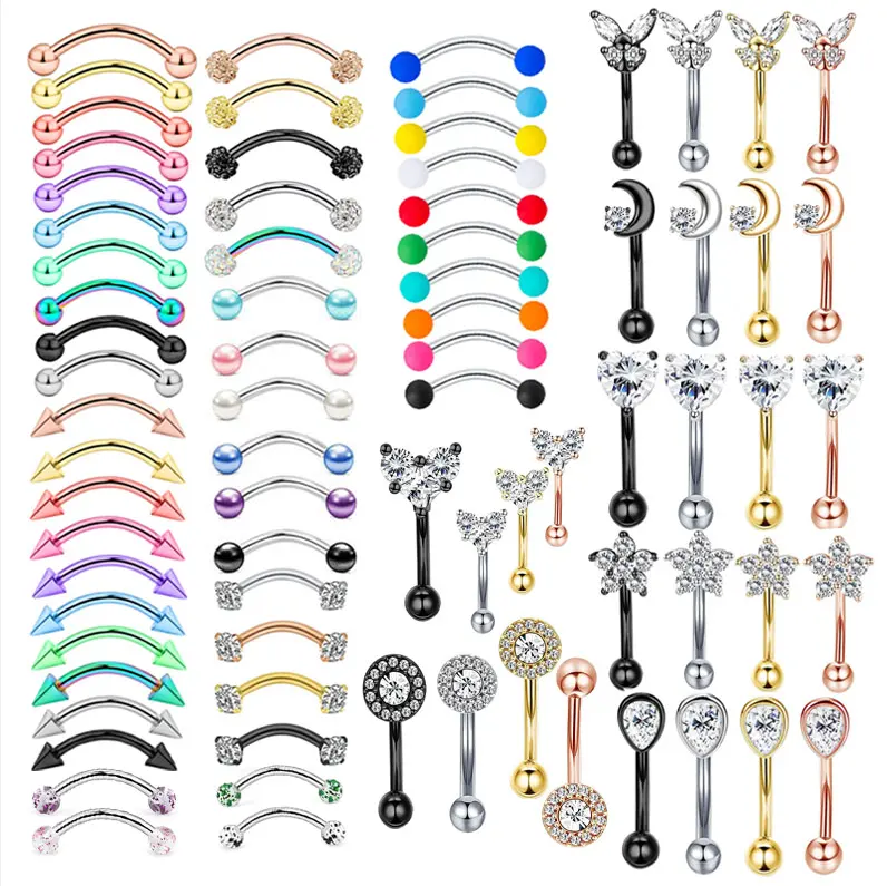 Fanpei Custom Eyebrow Rings Cones Ball Ends Polished Stainless Steel Banana Nipple Button Eyebrow Body piercing Jewelry Daith