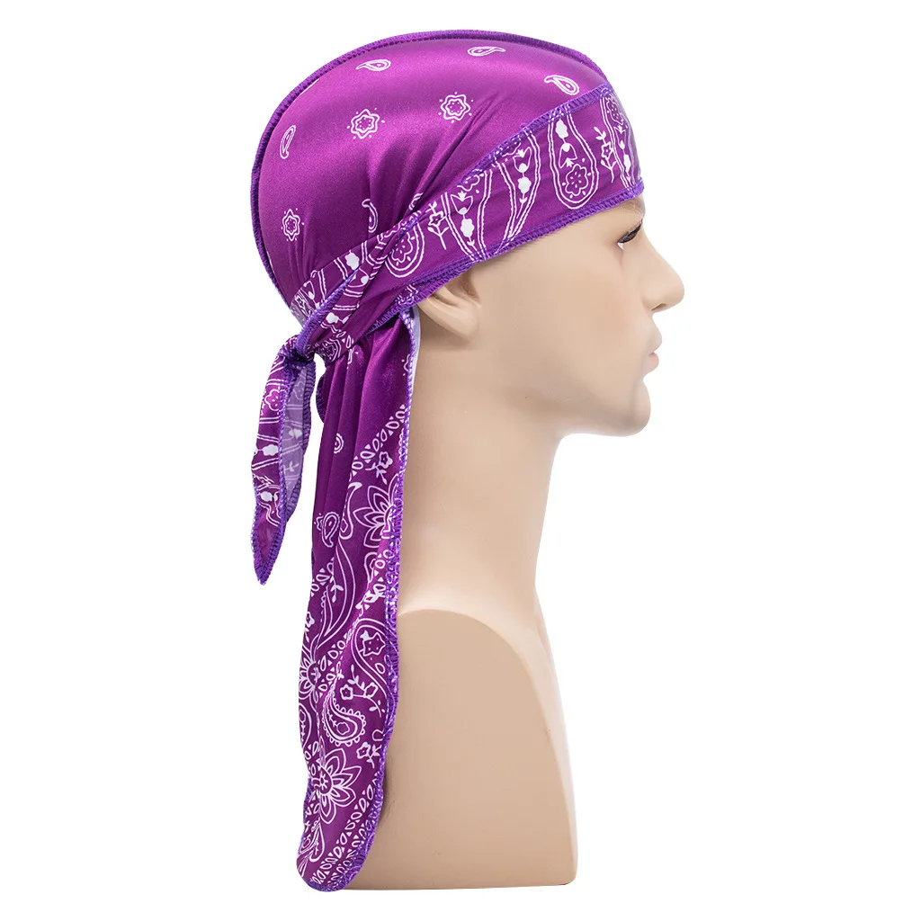 Groothandel Luxe Bedrukte Zijde Extra Lange Stropdas Bandana Durag Zijdeachtig Satijn Custom Logo Designer Durags Voor Mannen