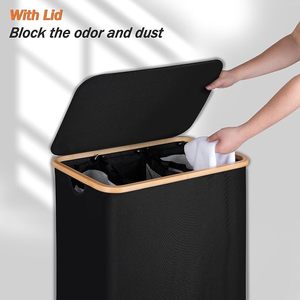 Cesto de ropa plegable rectangular moderno, bolsas extraíbles, organizador de cesta de ropa plegable, dormitorio, baño, manejo sucio - Product Image 2