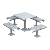 Table de pique-nique carrée en métal à lattes commerciale d'extérieur avec siège, ensemble de meubles de jardin, table et chaise de café en acier pour patio extérieur