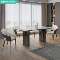 Ensemble de table à manger Échantillon gratuit Classique 4/6 places Moderne Rectangulaire dessus en marbre Pieds en métal et chaise rembourrée en PU mesa de jantar