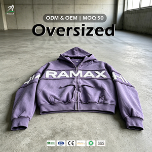 Sweat à capuche zippé personnalisé en chenille avec appliqué, pour homme, effet vieilli, bords bruts, coupe carrée, style streetwear, entièrement zippé, OEM ODM personnalisé - Product Image 1