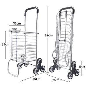 Folding Shopping Cart Stair Climbing Cart Collapsible Portable Grocery Utility Hand Cart with Rolling Wheels 88 lbs Capacity