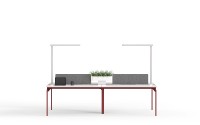 Table de travail de bureau pour 4 personnes, poste de travail fixe, mobilier de bureau avec écran en tissu et lampe de travail