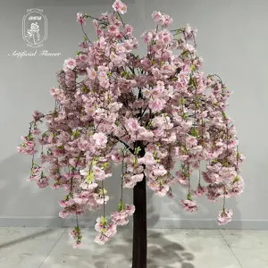 Ilk-Árbol de flores de cerezo para decoración al aire libre, hojas de cerezo artificial para boda