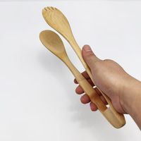 Pince à grille-pain en bambou naturel multifonctionnelle Longue pince à ustensiles de cuisine en bambou pour contenir et servir les aliments