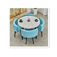 Ensemble de tables de cuisine et de restaurant en bois de luxe moderne, meubles de salle à manger, petite table ronde en marbre et en bois avec 4 chaises