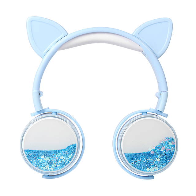 Fashion Cat Ear Wired Headphones Colorful Liquid Glitter Quicksand Gaming Headset for Children