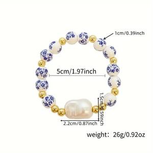 Braccialetto Rosario con Perle in Porcellana Blu e Bianca, Croce della Vergine Maria, Gioielli Religiosi per Preghiera - Product Image 6