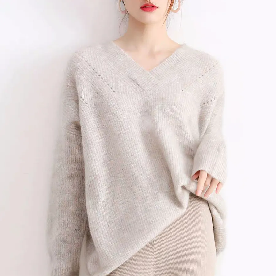 women v neck knitted comfort soft pullover cashmere wool sweaters