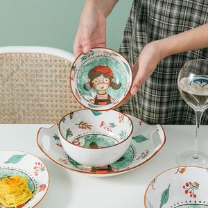 Plato de Cerámica con Diseño de Cuento de Hadas, Estilo Japonés, Plato Plano de Porcelana para Hornear con Dos Asas - Product Image 2