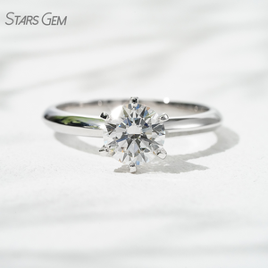 แหวนเพชรแล็บไดมอนด์ ทองคำขาว 18K แบบคลาสสิก หกหนามเตย ทรงกลม บริลเลียนต์คัต แหวนเพชรเดี่ยว - Product Image 2