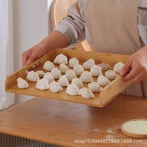 Wooden <b>Storage</b> <b>Tray</b> Rectangle With Handles For Dumplings Stackable Solid Wood Food Container Unfinished Heze Shandong - Product Image 4