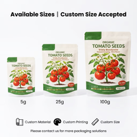 Sachet personnalisé pour graines de tomates, faible MOQ 100, imprimé numériquement, en film Mylar, avec fermeture Ziplock, pour l'emballage de graines de tomates et légumes pour fermes