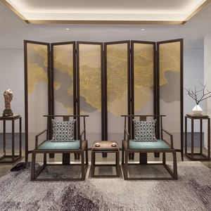 Cloison pliante <span class=keywords><strong>et</strong></span> mobile en Georgette semi-transparente peinte à la main en <span class=keywords><strong>bois</strong></span> massif simple pour salon - Product Image 4