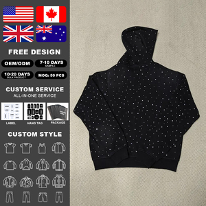 Custom Bulk Luxury Shining Gemstone Oversized Rhinestone Zip up Hoodie Acid Wash Vintage Streetwear Zipped Hoodie <b>for</b> Men - Product Image 2