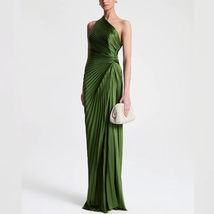 Abito Lungo di Lusso Verde Monospalla con Dettagli Plissettati e Arricciati in Raso per Gala, Personalizzabile - Product Image 4