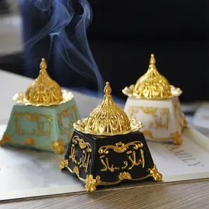Quemador de incienso de resina árabe de Oriente Medio, quemador de incienso con combinación de Metal dorado, estilo Retro clásico