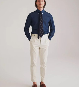 <span class=keywords><strong>Camisa</strong></span> vaquera de algodón de lino <span class=keywords><strong>azul</strong></span> para hombre, <span class=keywords><strong>Camisa</strong></span> de algodón de manga larga, <span class=keywords><strong>traje</strong></span> de negocios informal Retro Para primavera y otoño sostenible - Product Image 1