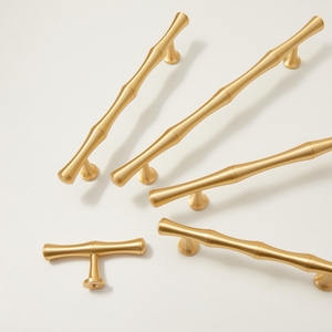 Brass Bamboo Shape Wardrobe Door Handles American Modern Minimalist Luxury <strong>Gold</strong> <strong>Drawer</strong> <strong>Pulls</strong> for Cabinet and Wine Cellar - Product Image 2