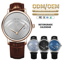 Montre personnalisée OEM avec logo, montre mécanique haut de gamme, mouvement automatique SW200, complication rétrograde, calendrier, cadran guilloché