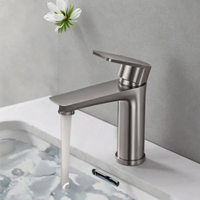 Robinet de lavabo moderne à monter sur comptoir, monotrou, en acier inoxydable, avec poignée unique, cartouche céramique, eau chaude/froide