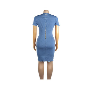 <b>Explosive</b> Models Short Sleeve Solid <b>Color</b> Bodycon Daily Life Denim Short Summer Dresses - Product Image 5