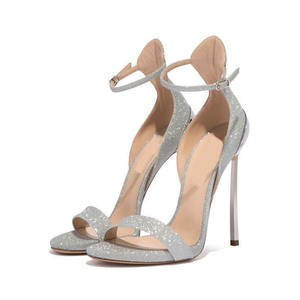 Üretici özel moda düğün gelin ayakkabıları parlak parlak Rhinestone gümüş Strappy kadınlar ve bayanlar için Stiletto sandalet - Product Image 1