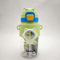 680Ml Étanche Portable Large Bouche Enfants Kawaii Mignon Bouteille D'eau En Plastique Avec Sangle De Paille