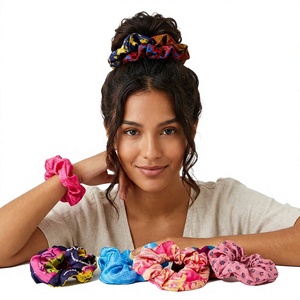 Handcrafted <b>Light</b> Weight Cotton Scrunchies Block Print Hair Ties Soft Stretch Ponytail Holders Reusable Fashion Hair Accessories - Product Image 1