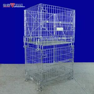 Customized Galvanized Folding Stackable Wire Container Wire Mesh Container For Wine Bottles And Auto Parts Industrial Warehouse