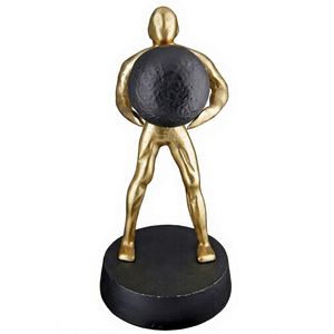 Gold Plated <b>Figurative</b> Sculpture Abstract Human Form Holding Sphere Contemporary Art Tabletop Decor for Living Room - Product Image 1