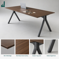 Table de conférence de bureau contemporaine et écologique, plateau en MDF, pieds en métal robustes en forme de A, rectangulaire, 6 places, table commerciale