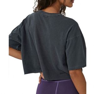 Top corto holgado personalizado para mujer, camiseta recortada de algodón 100%, camiseta informal de punto en blanco para el verano - Product Image 3