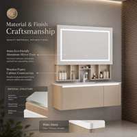 Armoire de salle de bain intelligente en bois avec éclairage LED sur 4 côtés, commande vocale IA, fournisseur d'usine