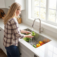 Wastafel dapur stainless steel handmade persegi panjang 18 Gauge R10 single bowl undermount dengan saringan bawah dan strainer
