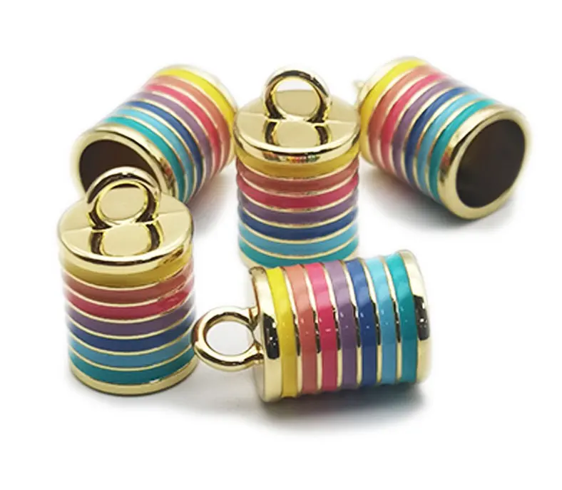 Newly design customized logo Zinc Alloy CA3510 rainbow enamel decorative rope end stopper metal toggle for garment shoes etc.
