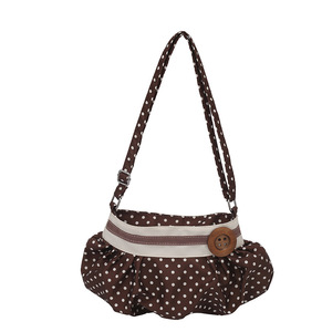 Borsa a Spalla Vintage a Pois da Donna 2026 Nuova con Bottone in Legno, Dettagli Plissettati, Chiusura a Cerniera e Manico Singolo, Portatile - Product Image 5