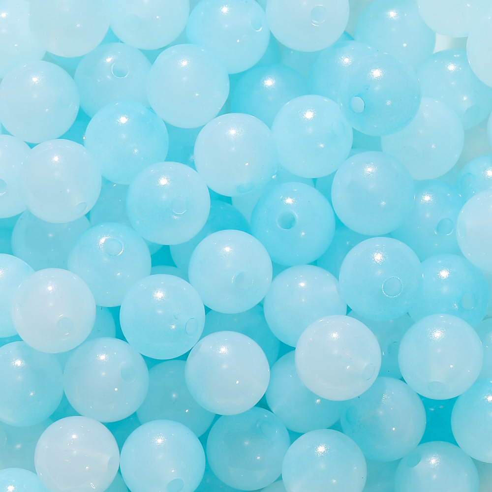 Perles de verre imitation jade bicolores - bleu et blanc