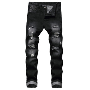 Jeans vintage pour homme, lavage moyen, taille mi-haute, déchirés, coupe droite, slim fit, non élastiques, denim <span class=keywords><strong>clair</strong></span> - Product Image 1