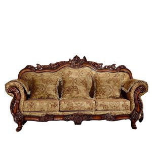 Sofá <span class=keywords><strong>de</strong></span> Tela Estilo Europeo con Tallado <span class=keywords><strong>de</strong></span> Madera Maciza Vintage - Juego <span class=keywords><strong>de</strong></span> Sofás <span class=keywords><strong>de</strong></span> Tres Piezas para Sala <span class=keywords><strong>de</strong></span> Estar - Product Image 4